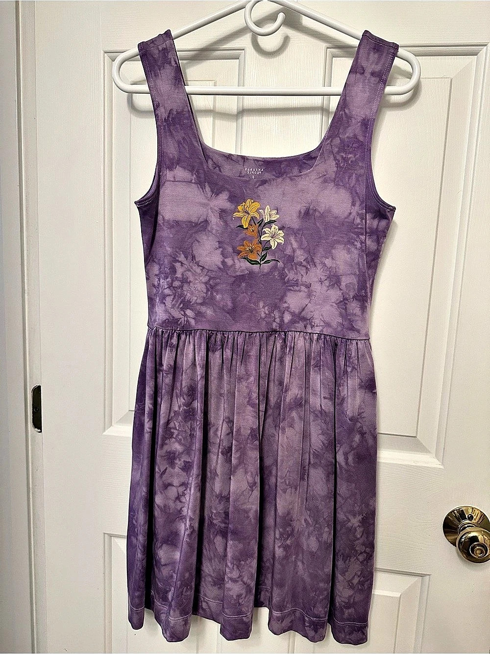 Purusha Sol Lily Dress Purple Tie-Dye Mini Dress Size LG
